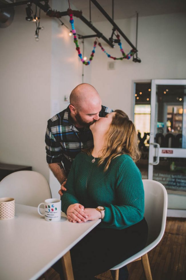 Candid Coffee Shop Engagement Photography