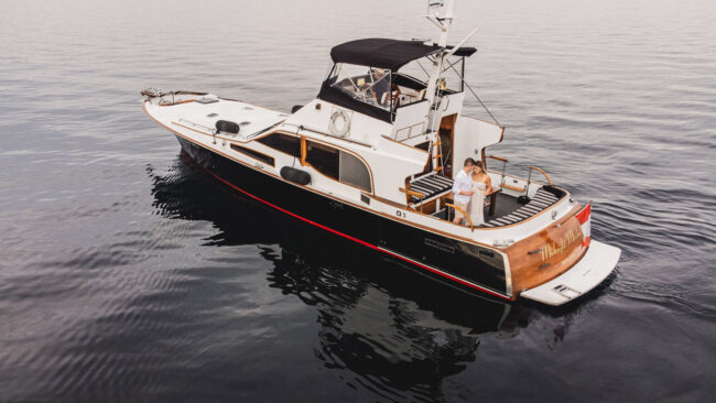 Drone engagement photos on a boat