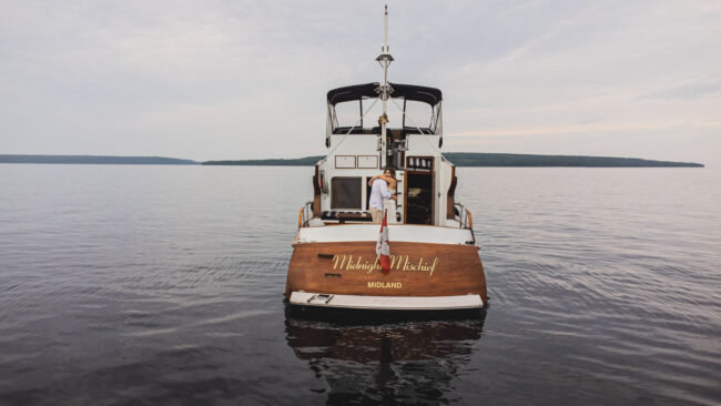 Drone boat engagement photography