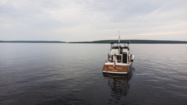 Drone boat engagement photography