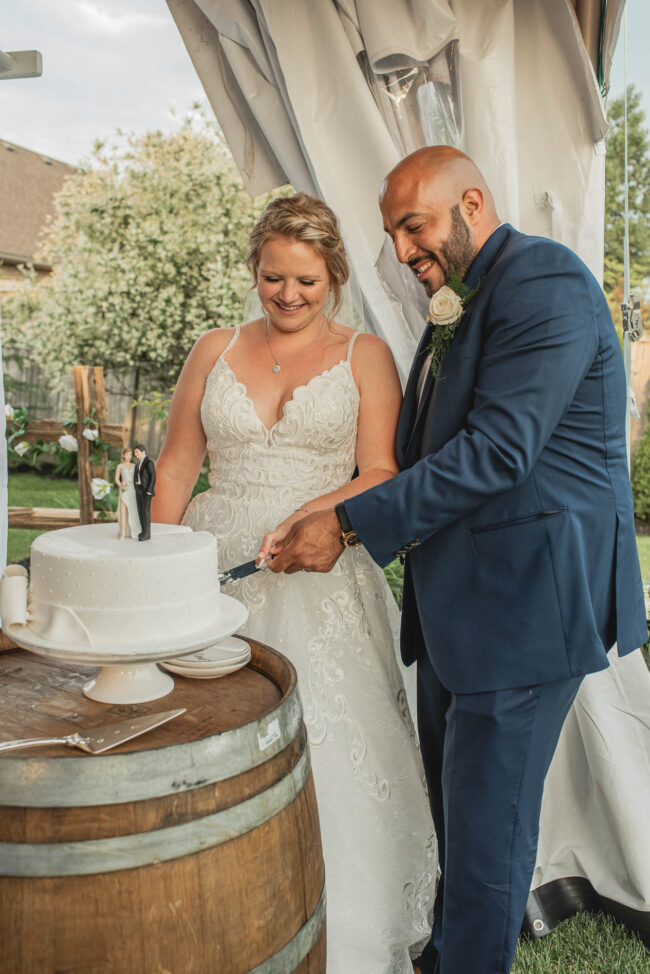 Cake Cutting Backyard wedding