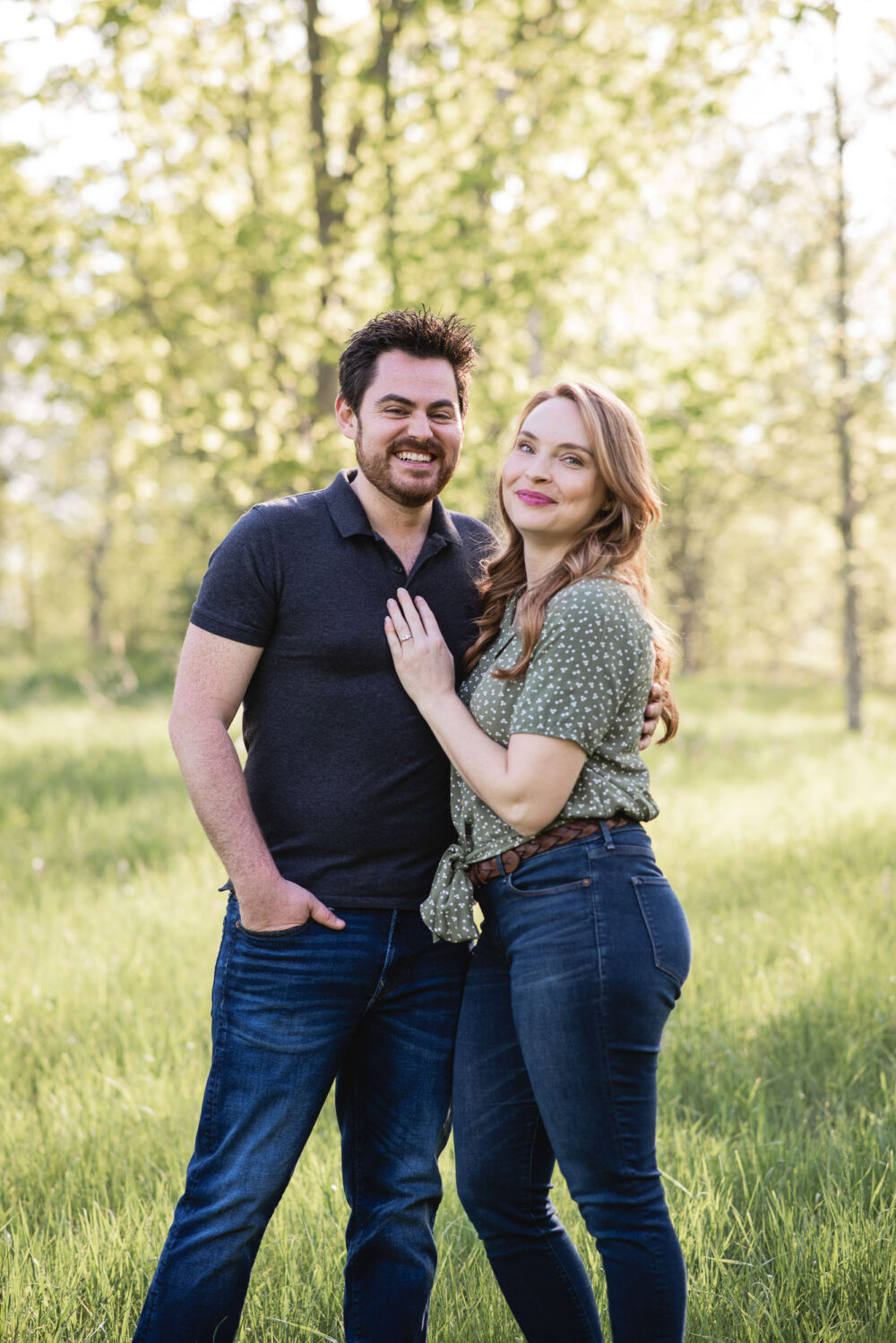 Spring sunset arboretum engagement