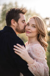 Spring sunset arboretum engagement