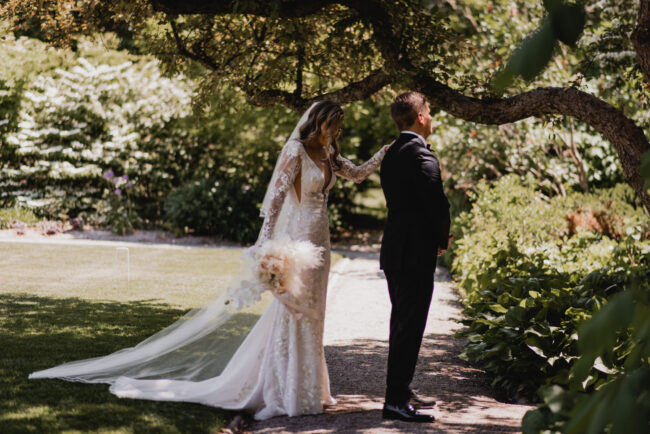 bride and groom first look