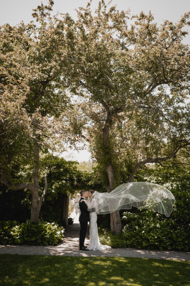 bride and groom embracing