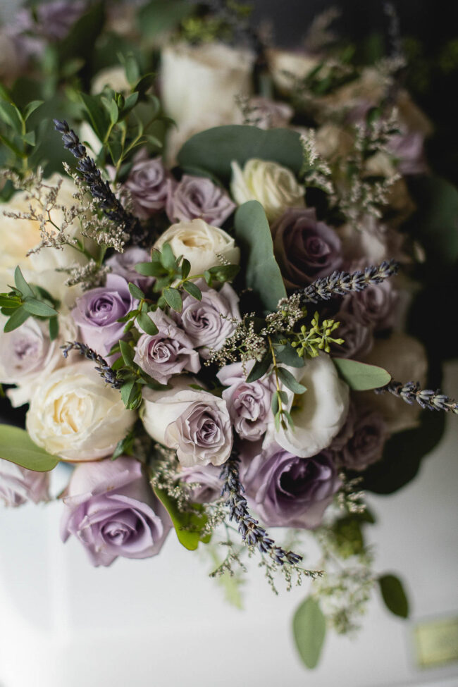lavender and cream bridal bouquet florals