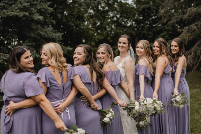 bride and bridesmaids portraits on wedding day