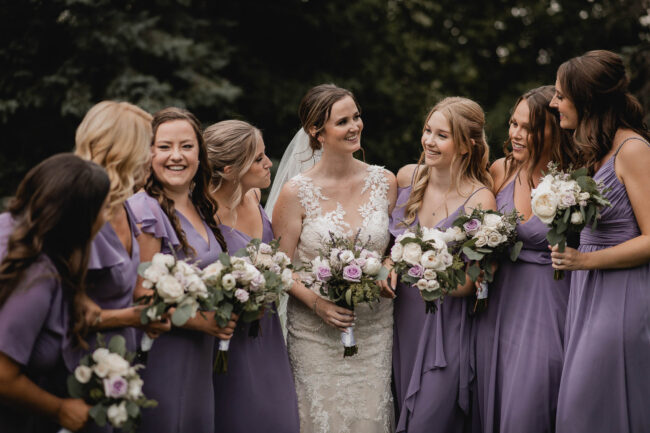 bride and bridesmaids portraits on wedding day