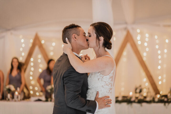 bride and groom first dance at reception