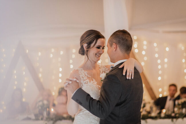bride and groom first dance at reception
