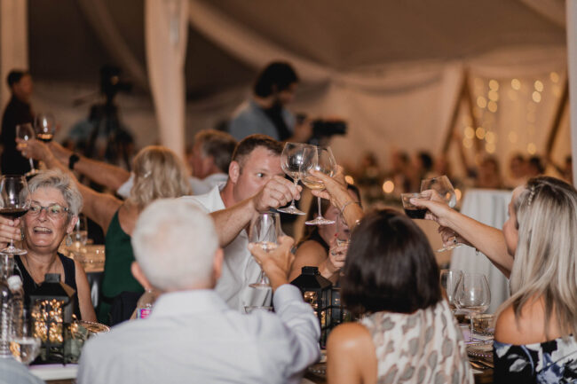 cheers at wedding reception