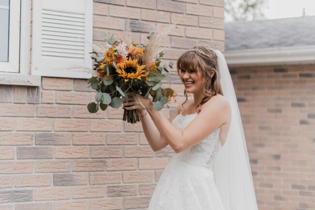bride and bridesmaids first look