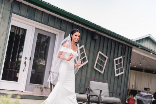 bride's first look with bridesmaids