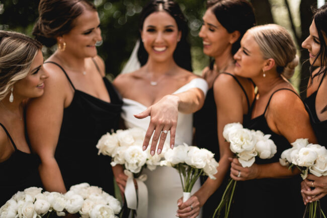 bride showing off engagement ring