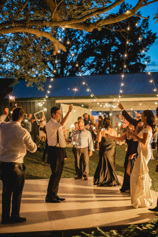 reception dancing with string lights