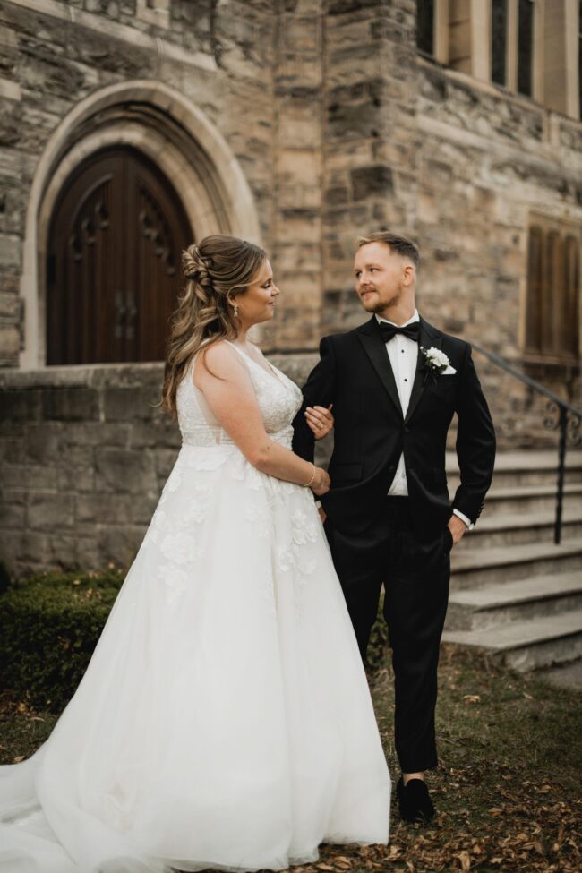 bride and groom looking at each other