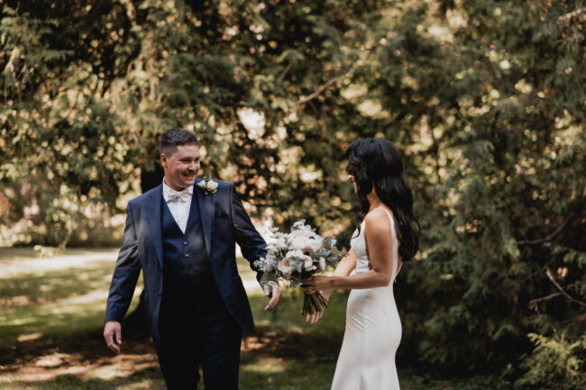 bride and groom first look
