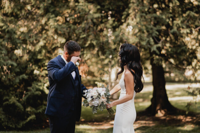 bride and groom first look