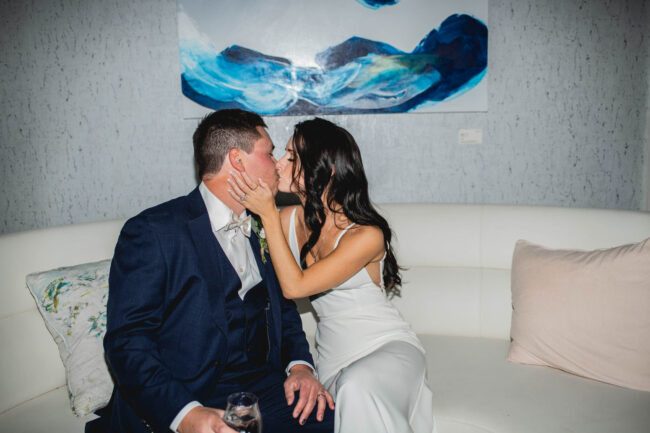 bride and groom partying reception