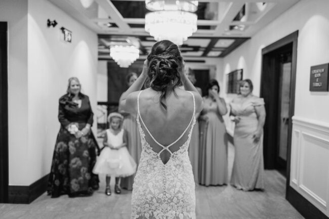 first look with bridesmaids at whistle bear golf club kitchener