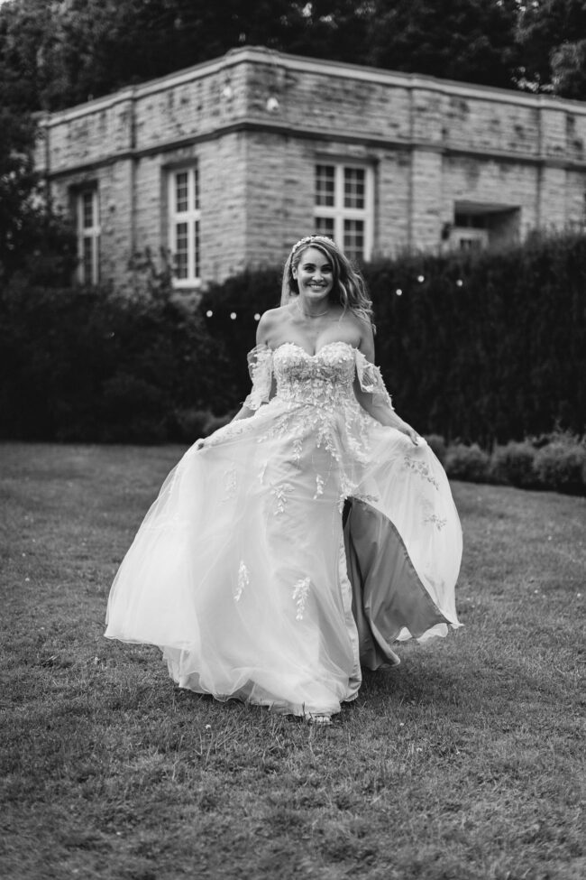 bride running with beautiful dress toronto wedding photography