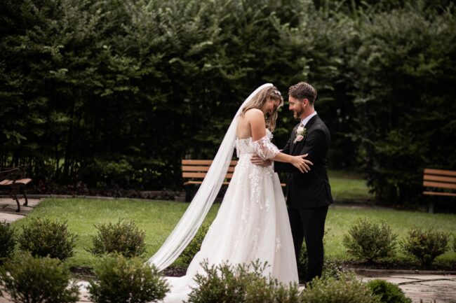 bride and groom first look canadian forces college north york