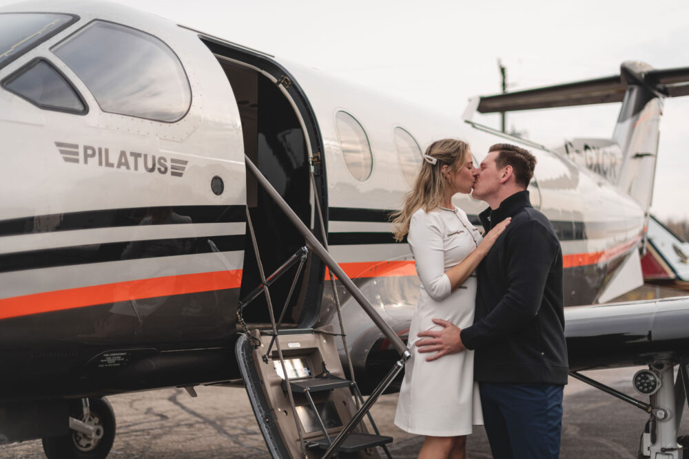 Romantic pilot engagement photos