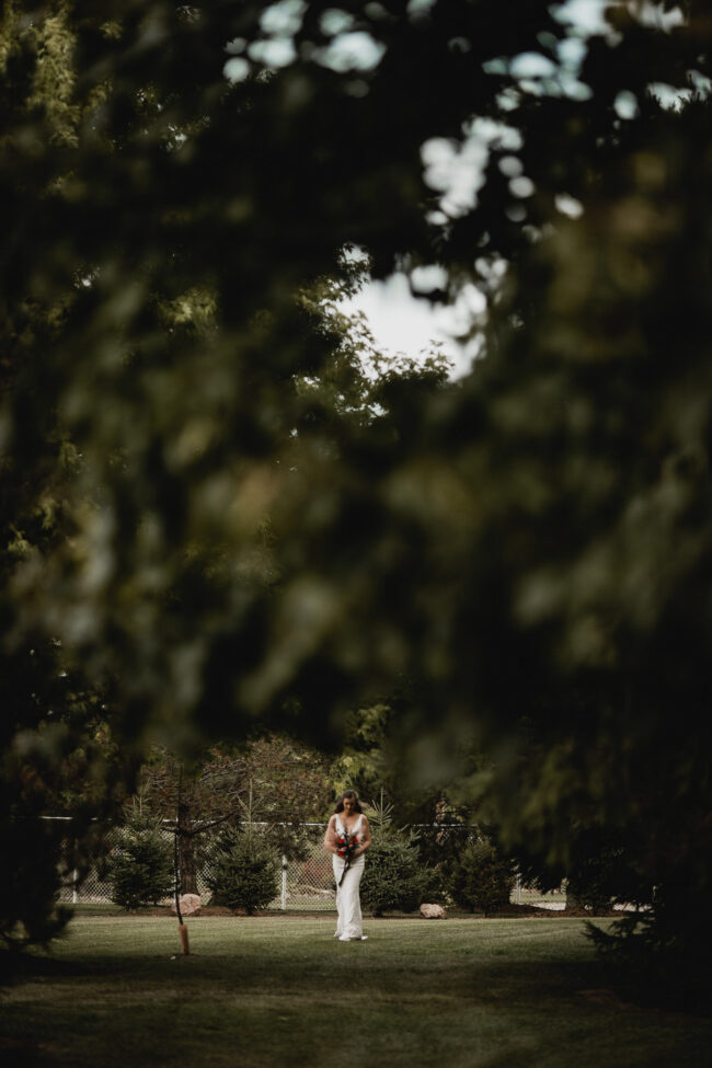 bride and groom first look at hessenland winery grand bend