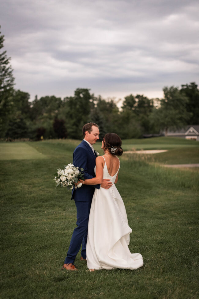 evening sunset bride and groom photos