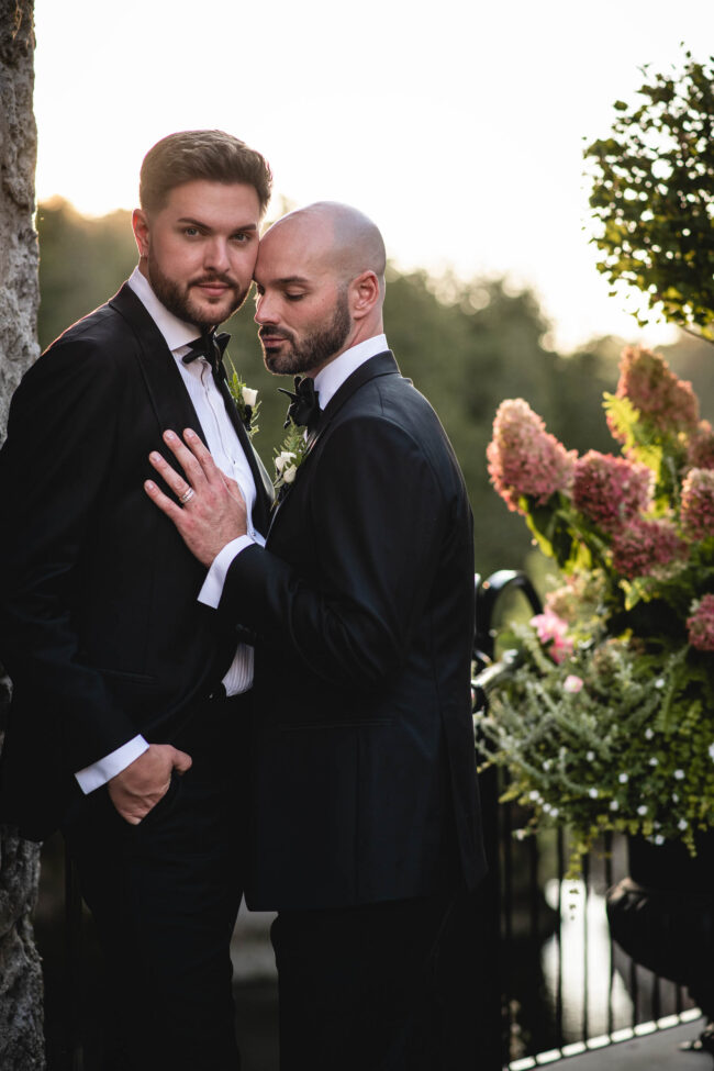 elora mill sunset photos grooms