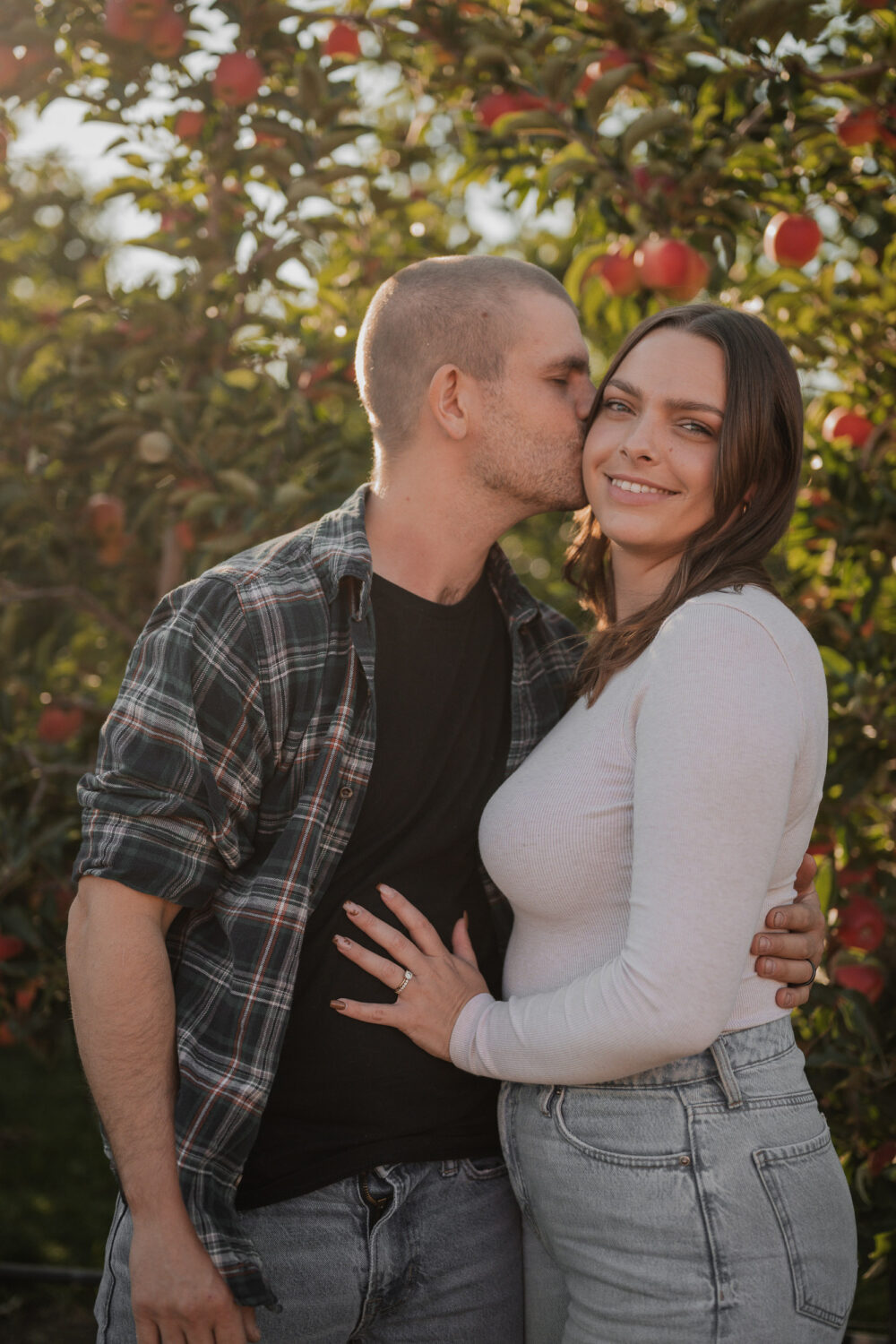 apple orchard engagement photoshoot